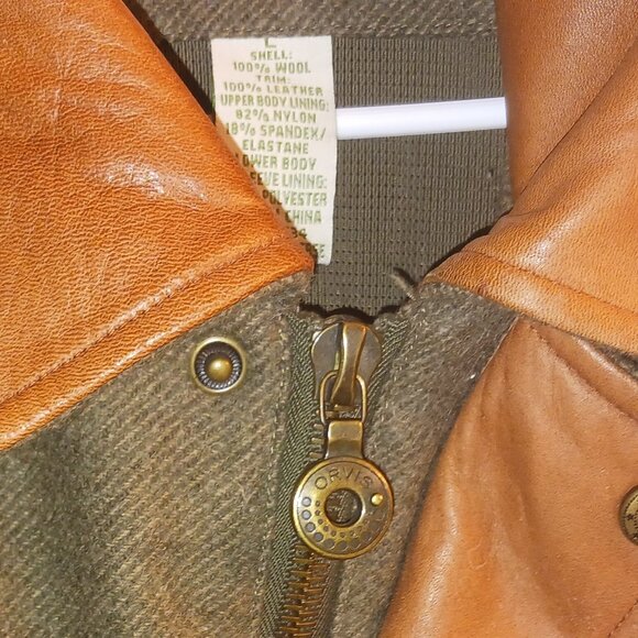 Orvis Wool & Leather Hunting Shooting Field Jacket L Herringbone Lined Full Zip - Picture 4 of 15